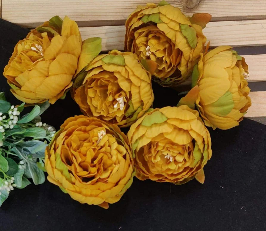 SATYAM KRAFT 6 Pcs Artificial Fabric Rose Flower Heads | Handmade Peony Style Flowers for DIY Crafting, Gift Packing, Bouquet Making, Wedding, Home & Event Decoration